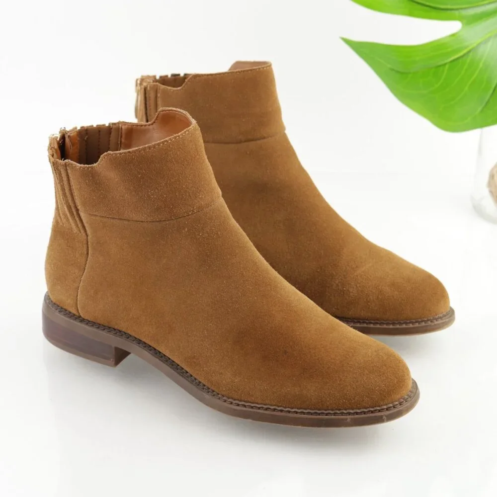 Franco Sarto Womens Hawk Boots Size‎ 10 Camel Tan Suede Booties Low Block Heel